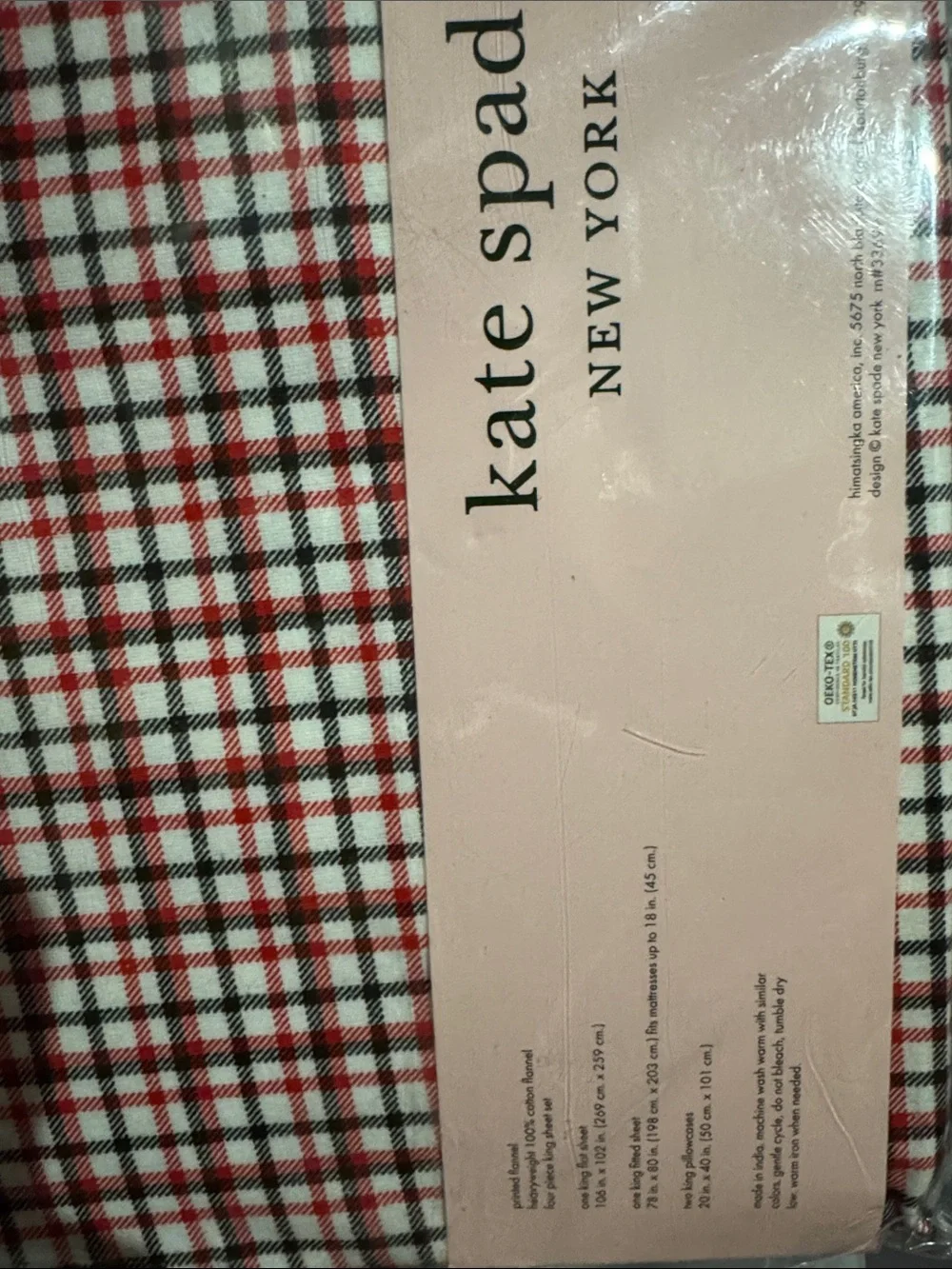 kate spade Red, Black & White Plaid flannel sheets